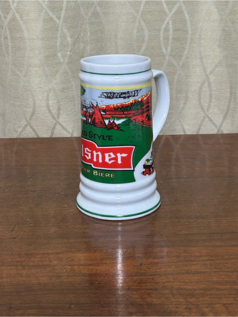 Bar Collectable Old Style Pilsner Beer Stein - Green and White
